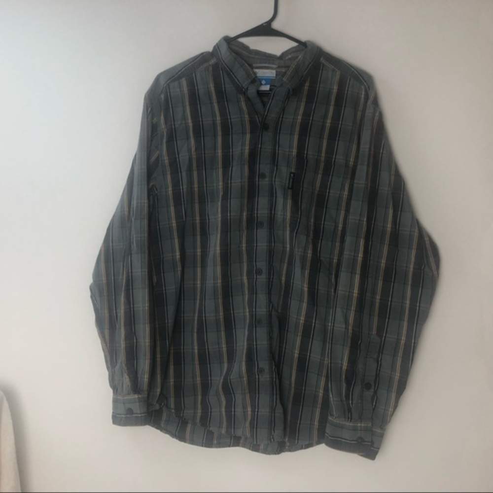 Columbia Button Down Shirt‎ Gray Plaid Men's Large